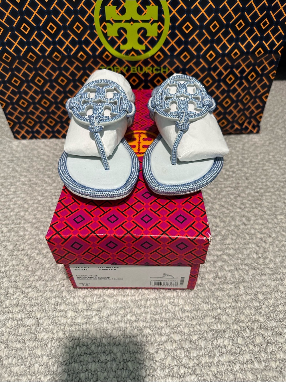 Tory Burch Blue Logo Thong Sandals